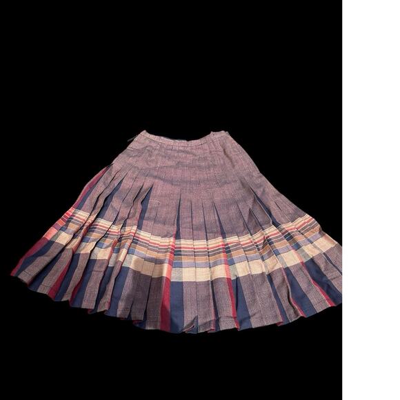 Vintage Plaid Wool Pleated Skirt Tartan Reversible Blue Maroon Scottish Irish 12 - Picture 1 of 13